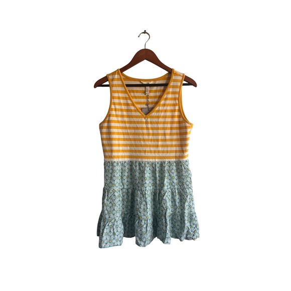 Matilda Jane Tops - Matilda Jane Womens Yellow Striped Floral Tiered Tunic Top Sleeveless Medium NWT